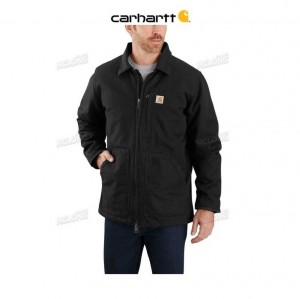 Carhartt Loose Fit Washed Duck Sherpa-Lined Coat Black | TH0000971