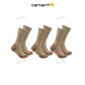 Carhartt Midweight Cotton Blend Crew Sock 3-Pack Khaki | TH0001972