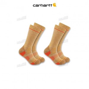 Carhartt Midweight Synthetic-Wool Blend Boot Sock 2-Pack Khaki | TH0001902