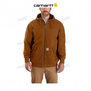 Carhartt Rain Defender Loose Fit Midweight Thermal-Lined Full-Zip Sweatshirt Oiled Walnut Heather | TH0000431