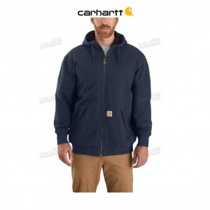 Carhartt Rain Defender Loose Fit Midweight Thermal-Lined Full-Zip Sweatshirt New Navy | TH0000432