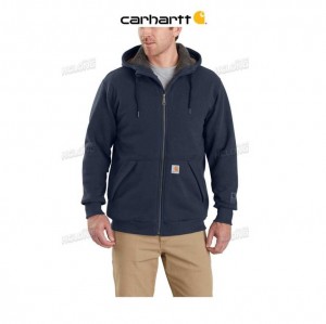 Carhartt Rain Defender Relaxed Fit Midweight Sherpa-Lined Full-Zip Sweatshirt New Navy | TH0000425