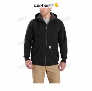 Carhartt Rain Defender Relaxed Fit Midweight Sherpa-Lined Full-Zip Sweatshirt Black | TH0000426