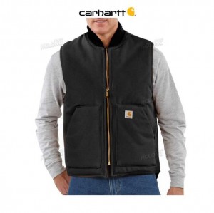 Carhartt Relaxed Fit Firm Duck Insulated Rib Collar Vest Black | TH0002759