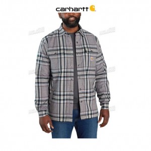 Carhartt Relaxed Fit Flannel Sherpa-Lined Shirt Jac Asphalt | TH0001742