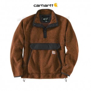 Carhartt Relaxed Fit Fleece Snap Front Jacket Burnt Sienna / Black Heather | TH0000195