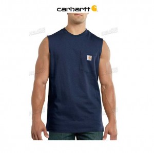 Carhartt Relaxed Fit Heavyweight Sleeveless Pocket T-Shirt Navy | TH0002380