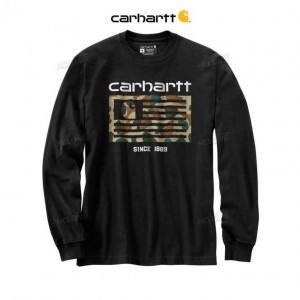 Carhartt Relaxed Fit Midweight Long-Sleeve Camo Flag Graphic T-Shirt Black | TH0002510