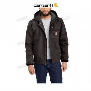 Carhartt Relaxed Fit Washed Duck Sherpa-Lined Utility Jacket Dark Brown | TH0000149