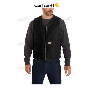 Carhartt Relaxed Fit Washed Duck Sherpa-Lined Vest Black | TH0002737