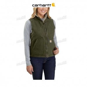 Carhartt Relaxed Fit Washed Duck Sherpa Lined Mock Neck Vest Basil | TH0002722