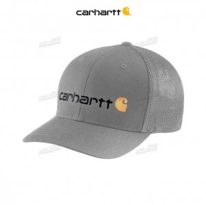 Carhartt Rugged Flex Fitted Canvas Mesh-Back Logo Graphic Cap Asphalt | TH0000921