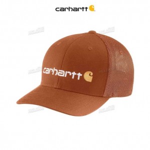 Carhartt Rugged Flex Fitted Canvas Mesh-Back Logo Graphic Cap Burnt Sienna | TH0000924