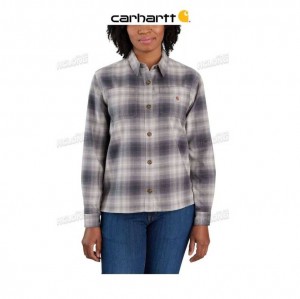 Carhartt Rugged Flex Loose Fit Midweight Flannel Long-Sleeve Plaid Shirt Asphalt | TH0001062