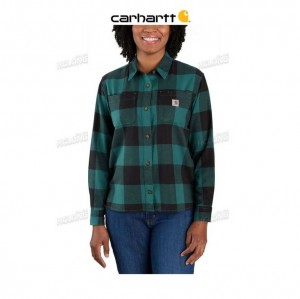 Carhartt Rugged Flex Loose Fit Midweight Flannel Long-Sleeve Plaid Shirt Slate Green | TH0001064