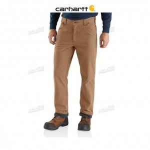 Carhartt Rugged Flex Relaxed Fit Canvas Flannel-Lined Utility Work Pant Dark Khaki | TH0001621