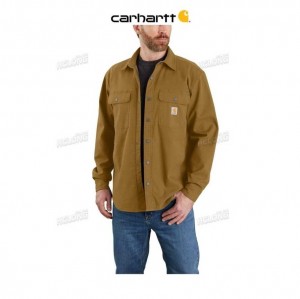 Carhartt Rugged Flex Relaxed Fit Canvas Fleece-Lined Shirt Jac Oak Brown | TH0001738