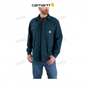 Carhartt Rugged Flex Relaxed Fit Canvas Fleece-Lined Shirt Jac Night Blue | TH0001741