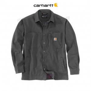 Carhartt Rugged Flex Relaxed Fit Canvas Fleece-Lined Snap-Front Shirt Jac Shadow | TH0001746