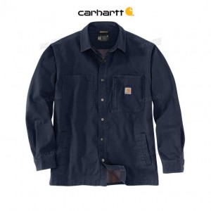 Carhartt Rugged Flex Relaxed Fit Canvas Fleece-Lined Snap-Front Shirt Jac Navy | TH0001747