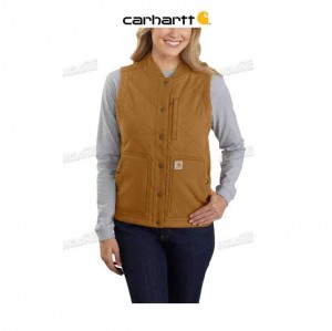 Carhartt Rugged Flex Relaxed Fit Canvas Insulated Rib Collar Vest Brown | TH0002743