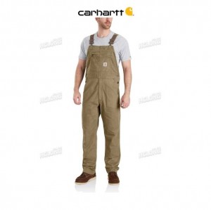 Carhartt Rugged Flex Relaxed Fit Canvas Bib Overall Dark Khaki | TH0000787