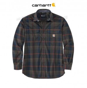 Carhartt Rugged Flex Relaxed Fit Lightweight Long-Sleeve Plaid Shirt Night Blue | TH0000844