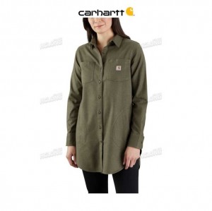 Carhartt Rugged Flex Relaxed Fit Midweight Flannel Long-Sleeve Plaid Tunic Basil Heather | TH0001066