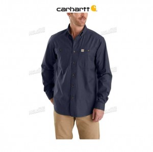 Carhartt Rugged Flex Relaxed Fit Midweight Canvas Long-Sleeve Shirt Navy | TH0002420