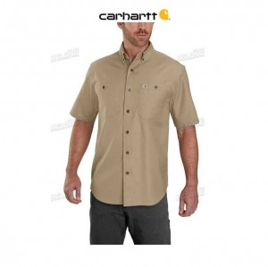 Carhartt Rugged Flex Relaxed Fit Midweight Canvas Short-Sleeve Shirt Dark Khaki | TH0002421