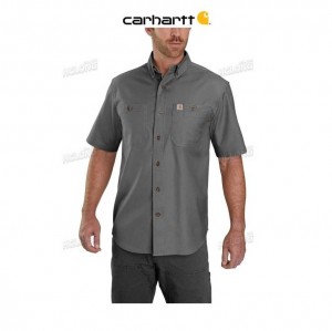 Carhartt Rugged Flex Relaxed Fit Midweight Canvas Short-Sleeve Shirt Gravel | TH0002424