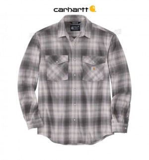 Carhartt Rugged Flex Relaxed Fit Midweight Flannel Long-Sleeve Snap-Front Plaid Shirt Asphalt | TH0000839