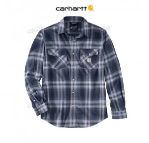 Carhartt Rugged Flex Relaxed Fit Midweight Flannel Long-Sleeve Snap-Front Plaid Shirt Bluestone | TH0000841