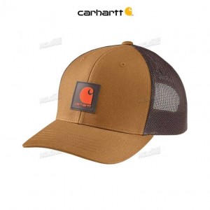 Carhartt Rugged Flex Twill Mesh-Back Logo Patch Cap Brown | TH0000908