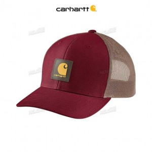 Carhartt Rugged Flex Twill Mesh-Back Logo Patch Cap Burgundy | TH0000910