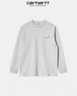 Carhartt Wip American Script Long Sleeve T-Shirt Ash Heather | TH0002087