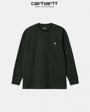 Carhartt Wip American Script Long Sleeve T-Shirt Dark Cedar | TH0002090