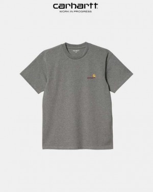 Carhartt Wip American Script T-Shirt Dark Grey Heather | TH0002095