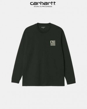 Carhartt Wip Book State Long Sleeve T-Shirt Dark Cedar | TH0002115