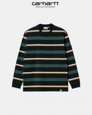 Carhartt Wip Bowman Stripe Long Sleeve T-Shirt Juniper | TH0002118