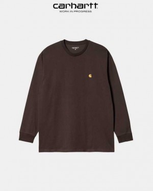 Carhartt Wip Chase Long Sleeve T-Shirt Dark Umber | TH0002143