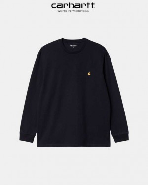 Carhartt Wip Chase Long Sleeve T-Shirt Dark Navy | TH0002147