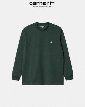 Carhartt Wip Chase Long Sleeve T-Shirt Juniper | TH0002142