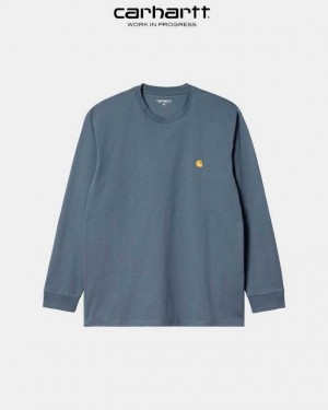 Carhartt Wip Chase Long Sleeve T-Shirt Storm Blue | TH0002148