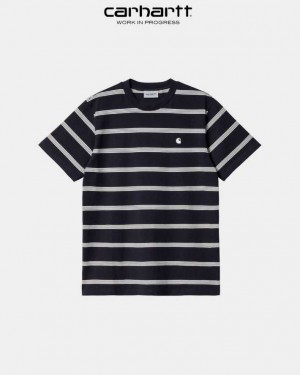 Carhartt Wip Glover Stripe T-Shirt Dark Navy | TH0002205