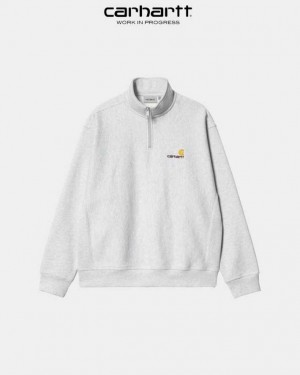 Carhartt Wip Half Zip American Script Sweatshirt Ash Heather | TH0000278