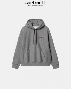 Carhartt Wip Hooded American Script Sweatshirt Dark Grey Heather | TH0000281