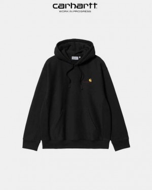 Carhartt Wip Hooded American Script Sweatshirt Black | TH0000286