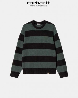 Carhartt Wip Jagger Stripe Sweater Juniper Heather | TH0000352