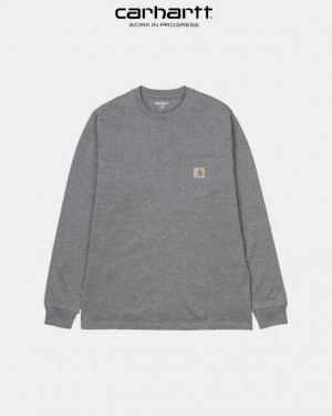 Carhartt Wip Long Sleeve Pocket T-Shirt Dark Grey Heather | TH0002243